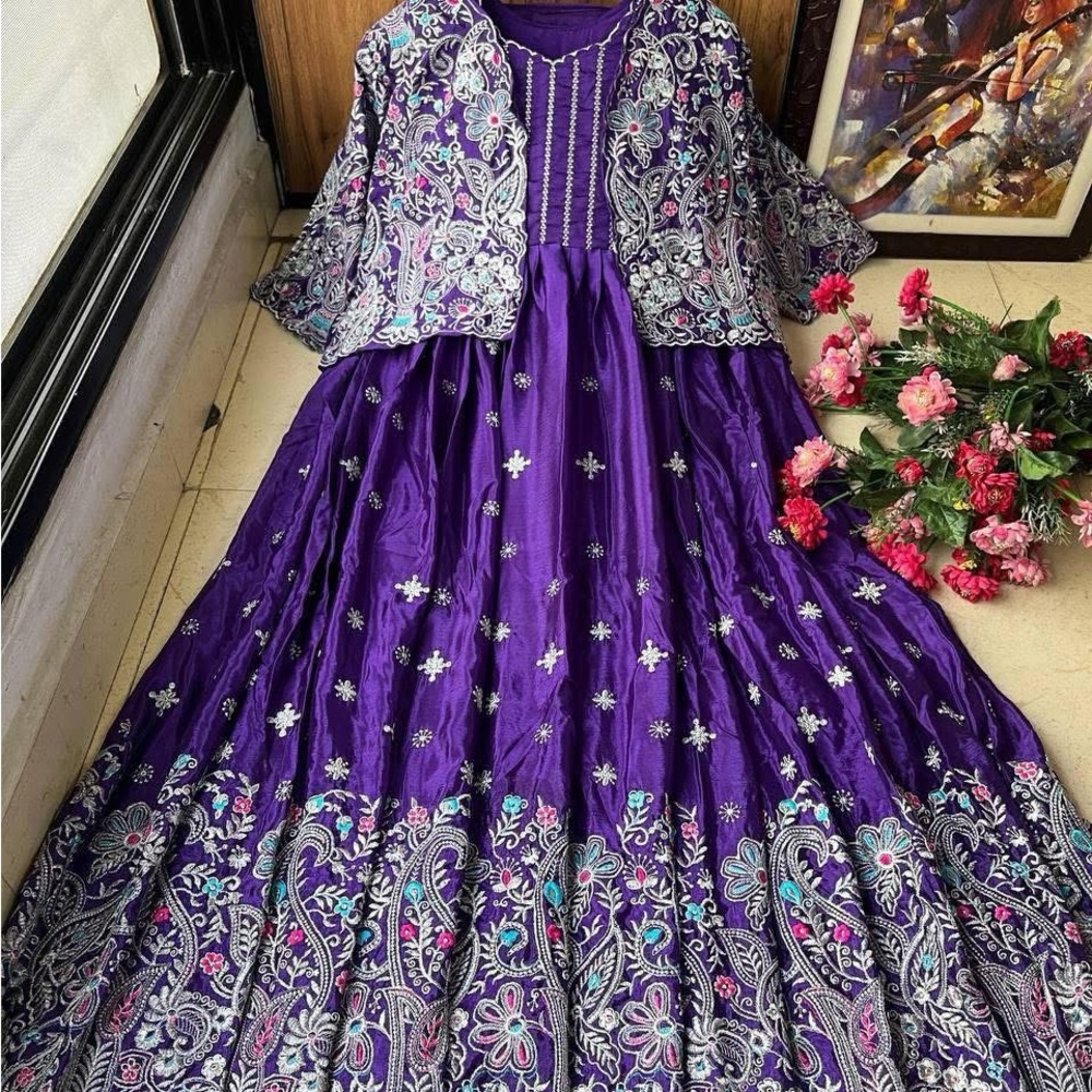 Purple Embroidered Dress with Jacket